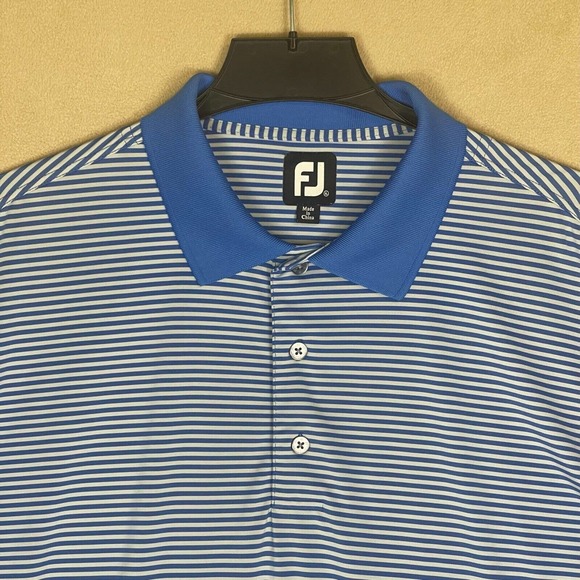 FootJoy Golf Polo Shirt Mens XL Blue Striped Relaxed Fit Flit Hem - Picture 2 of 11